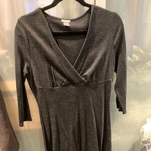 Ann Taylor- Wool Dress - Grey 10 Petite V Neck three quarter sleeve